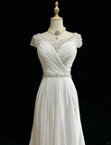 Vintage A line Scoop White Chiffon Long 1940s 1950s Wedding Dresses Elegant Bridal Gowns HZ1214