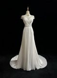 Vintage A line Scoop White Chiffon Long 1940s 1950s Wedding Dresses Elegant Bridal Gowns HZ1214