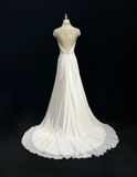 Vintage A line Scoop White Chiffon Long 1940s 1950s Wedding Dresses Elegant Bridal Gowns HZ1214