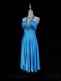 Pretty A line Halter Royal Blue Tea Length Formal 8th Grade Homecoming Dresses Summer Middle School Hoco Dress Homecoming Outfits HZ1214