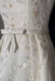 Vintage A line Bateau White Satin Long 1940s 1950s Wedding Dresses Elegant Bridal Gowns HZ1214