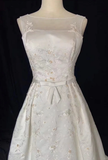 Vintage A line Bateau White Satin Long 1940s 1950s Wedding Dresses Elegant Bridal Gowns HZ1214