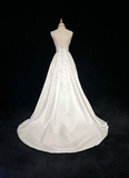 Vintage A line Bateau White Satin Long 1940s 1950s Wedding Dresses Elegant Bridal Gowns HZ1214