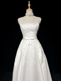 Vintage A line Bateau White Satin Long 1940s 1950s Wedding Dresses Elegant Bridal Gowns HZ1214