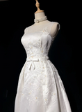 Vintage A line Bateau White Satin Long 1940s 1950s Wedding Dresses Elegant Bridal Gowns HZ1214