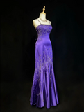 Elegant Mermaid Spaghetti Straps Grape Satin Backless Prom Dresses Party Dress Summer 20th Birthday Outfits 18th Birthday Dresses HZ1214