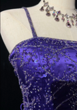 Elegant Mermaid Spaghetti Straps Grape Satin Backless Prom Dresses Party Dress Summer 20th Birthday Outfits 18th Birthday Dresses HZ1214