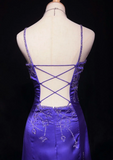 Elegant Mermaid Spaghetti Straps Grape Satin Backless Prom Dresses Party Dress Summer 20th Birthday Outfits 18th Birthday Dresses HZ1214