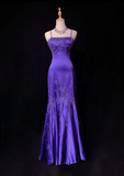 Elegant Mermaid Spaghetti Straps Grape Satin Backless Prom Dresses Party Dress Summer 20th Birthday Outfits 18th Birthday Dresses HZ1214