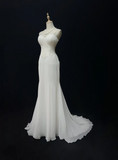Vintage Mermaid Spaghetti Straps White Chiffon Appliques Long 1940s 1950s Wedding Dresses Elegant Bridal Gowns HZ1214