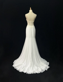 Vintage Mermaid Spaghetti Straps White Chiffon Appliques Long 1940s 1950s Wedding Dresses Elegant Bridal Gowns HZ1214