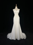 Vintage Mermaid Spaghetti Straps White Chiffon Appliques Long 1940s 1950s Wedding Dresses Elegant Bridal Gowns HZ1214