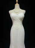 Vintage Mermaid Spaghetti Straps White Chiffon Appliques Long 1940s 1950s Wedding Dresses Elegant Bridal Gowns HZ1214