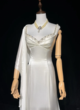 Vintage Mermaid Spaghetti Straps White Satin Beads Long 1940s 1950s Wedding Dresses Elegant Bridal Gowns HZ1214