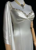 Vintage Mermaid Spaghetti Straps White Satin Beads Long 1940s 1950s Wedding Dresses Elegant Bridal Gowns HZ1214