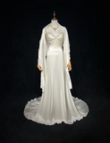 Vintage Mermaid Spaghetti Straps White Satin Beads Long 1940s 1950s Wedding Dresses Elegant Bridal Gowns HZ1214