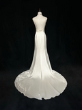 Vintage Mermaid Spaghetti Straps White Satin Beads Long 1940s 1950s Wedding Dresses Elegant Bridal Gowns HZ1214