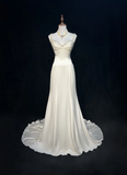 Vintage Mermaid Spaghetti Straps White Satin Beads Long 1940s 1950s Wedding Dresses Elegant Bridal Gowns HZ1214