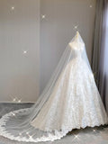 Extravagant Ball Gown Strapless White Lace Long Wedding Dresses Elegant Bridal Gowns HZ1214