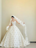 Extravagant Ball Gown Strapless White Lace Long Wedding Dresses Elegant Bridal Gowns HZ1214