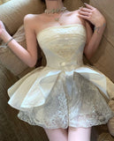 Pretty Ball Gown Strapless Ivory Lace Short Mini Formal 8th Grade Homecoming Dresses Summer Middle School Hoco Dress Homecoming Outfits HZ1214