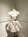Cute Ball Gown White Satin Mini Short Formal 8th Grade Homecoming Dresses Summer Middle School Hoco Dress Homecoming Outfits HZ1214