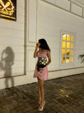Sexy A line Spaghetti Straps Pink Satin Mini Short Formal 8th Grade Homecoming Dresses Summer Middle School Hoco Dress Homecoming Outfits Birthday Outfit HZ1214