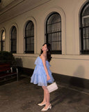 Pretty Ball Gown Strapless Blue Short Mini Formal 8th Grade Homecoming Dresses Summer Middle School Hoco Dress Homecoming Outfits HZ1214