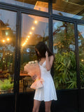 Sexy A line Spaghetti Straps White Chiffon Mini Short Formal 8th Grade Homecoming Dresses Summer Middle School Hoco Dress Homecoming Outfits Birthday Outfit HZ1214