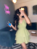 Sexy A line Spaghetti Straps Green Mini Short Formal 8th Grade Homecoming Dresses Summer Middle School Hoco Dress Homecoming Outfits Birthday Outfit HZ1214