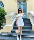 Cute Sheath Off The Shoulder White Mini Short Formal 8th Grade Homecoming Dresses Summer Middle School Hoco Dress Homecoming Outfits HZ1214