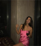 Sexy A line Halter Hot Pink Satin Mini Short Formal 8th Grade Homecoming Dresses Summer Middle School Hoco Dress Homecoming Outfits Birthday Outfit HZ1214