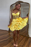 Fancy Short Hoco Dresses Ball Gown Spaghetti Straps Yellow Formal 8th Grade Homecoming Dresses Summer Middle School Homecoming Outfits HZ1214