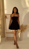 Pretty A line Strapless Black Velvet Short Mini Formal 8th Grade Homecoming Dresses Summer Middle School Hoco Dress Homecoming Outfits HZ1214