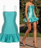 Cute Sheath Spaghetti Straps Blue Satin Mini Short Formal 8th Grade Homecoming Dresses Summer Middle School Hoco Dress Homecoming Outfits HZ1214