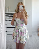 Cute A Line Spaghetti Straps Floral Mini Short Formal 8th Grade Homecoming Dresses Summer Middle School Hoco Dress Homecoming Outfits HZ1214