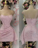 Cute Sheath Strapless Pink Sequin Mini Short Formal 8th Grade Homecoming Dresses Summer Middle School Hoco Dress Homecoming Outfits HZ1214