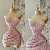 Cute Sheath Strapless Pink Sequin Mini Short Formal 8th Grade Homecoming Dresses Summer Middle School Hoco Dress Homecoming Outfits HZ1214