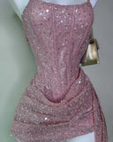 Cute Sheath Strapless Pink Sequin Mini Short Formal 8th Grade Homecoming Dresses Summer Middle School Hoco Dress Homecoming Outfits HZ1214