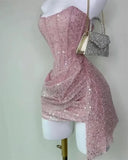 Cute Sheath Strapless Pink Sequin Mini Short Formal 8th Grade Homecoming Dresses Summer Middle School Hoco Dress Homecoming Outfits HZ1214