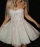 Cute A Line Sweetheart White Sequin Mini Short Formal 8th Grade Homecoming Dresses Summer Middle School Hoco Dress Homecoming Outfits HZ1214