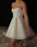 Cute A Line Sweetheart White Sequin Mini Short Formal 8th Grade Homecoming Dresses Summer Middle School Hoco Dress Homecoming Outfits HZ1214
