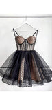 Cute Ball Gown Spaghetti Straps Black Mini Short Formal 8th Grade Homecoming Dresses Summer Middle School Hoco Dress Homecoming Outfits HZ1214