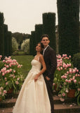 Unique Wedding Dress Ball Gown Square Neck Satin Long Wedding Dresses Bridal Gowns Elegant Brides Gown HZ1214