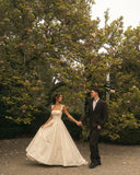 Unique Wedding Dress Ball Gown Square Neck Satin Long Wedding Dresses Bridal Gowns Elegant Brides Gown HZ1214