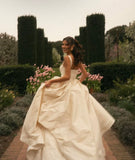 Unique Wedding Dress Ball Gown Square Neck Satin Long Wedding Dresses Bridal Gowns Elegant Brides Gown HZ1214
