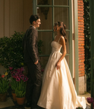 Unique Wedding Dress Ball Gown Square Neck Satin Long Wedding Dresses Bridal Gowns Elegant Brides Gown HZ1214