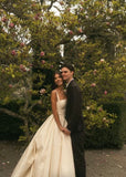 Unique Wedding Dress Ball Gown Square Neck Satin Long Wedding Dresses Bridal Gowns Elegant Brides Gown HZ1214