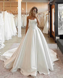 Classy Elegant Wedding Dress Ball Gown Strapless Satin Long Wedding Dresses Bridal Gowns HZ1214