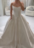 Classy Elegant Wedding Dress Ball Gown Strapless Satin White Wedding Dresses Bridal Gowns HZ1214